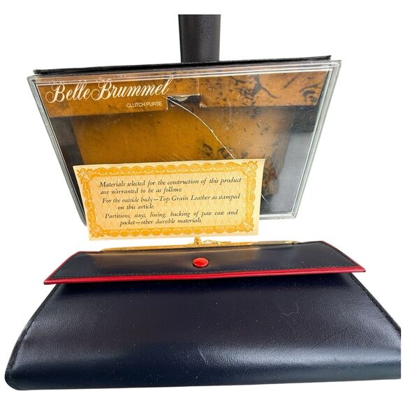 Vtg Leather Wallet Coin Purse Navy Blue Red Trim NOS 60s 70s Belle Brummel NOS - Picture 4 of 16